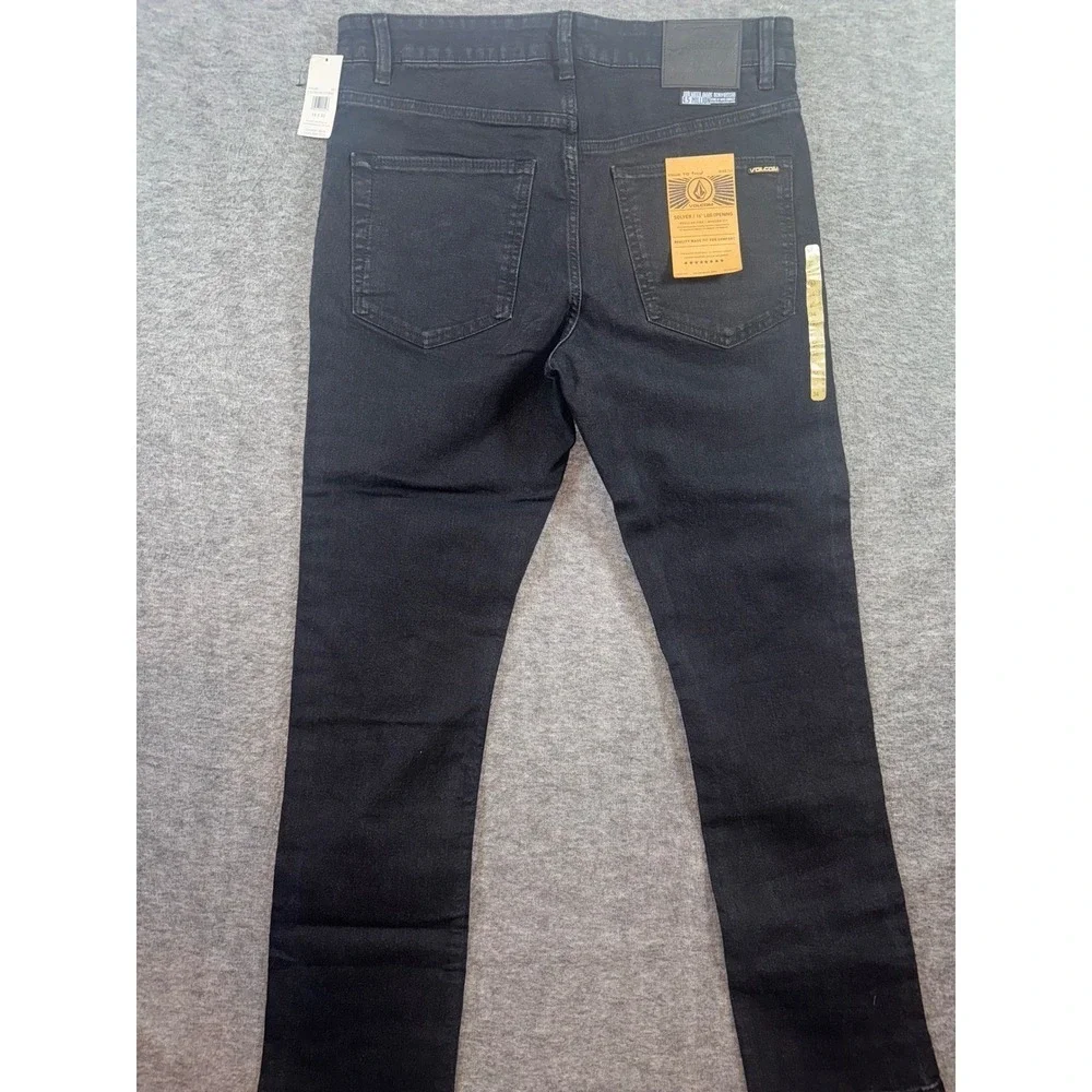 Volcom Mens Solver Modern Straight Stretch Denim Black Jeans Dark Wash 34x32 NEW